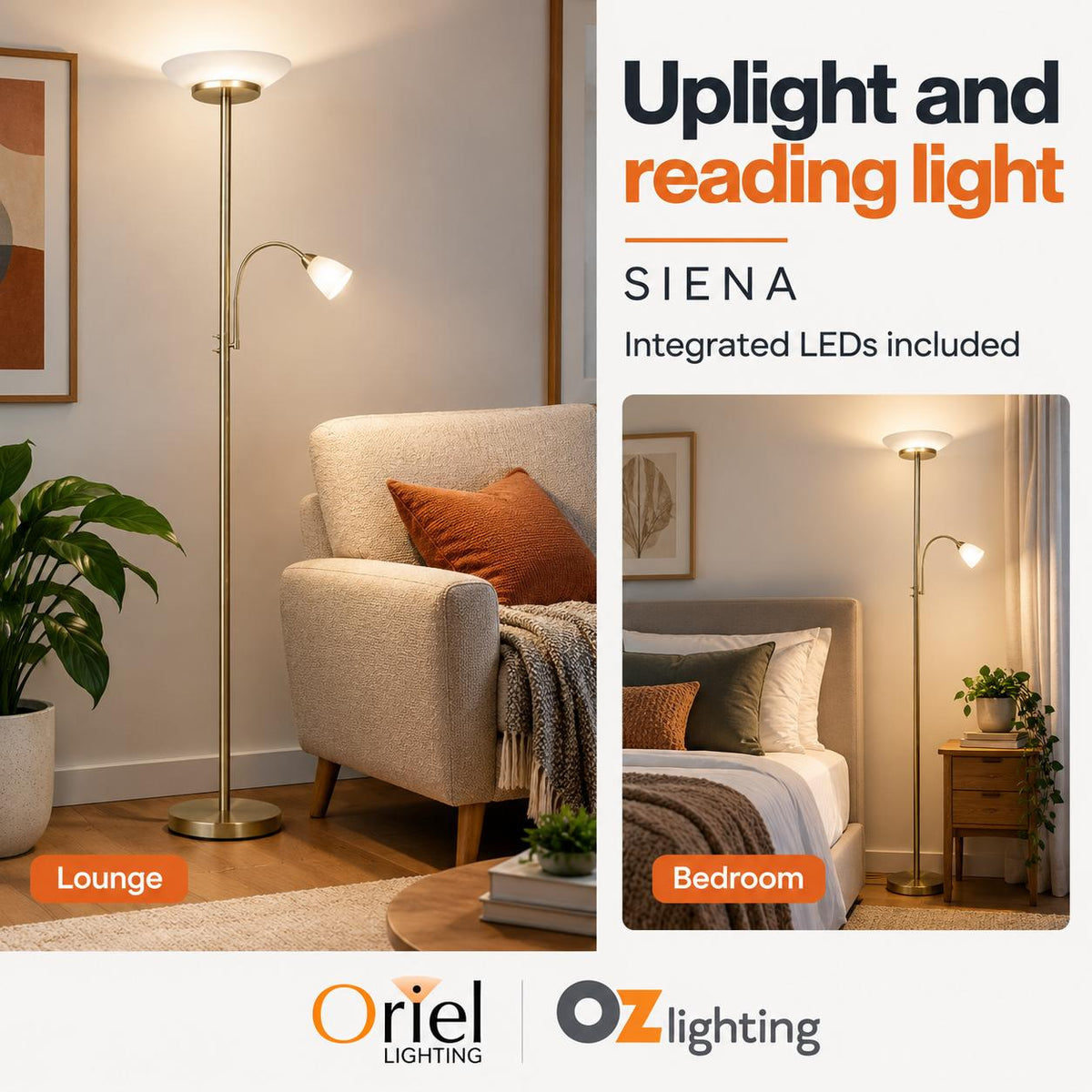 Oriel SIENA LED Floor Lamp - Mother & Child Uplighter, 4000K-Oriel Lighting-Ozlighting.com.au