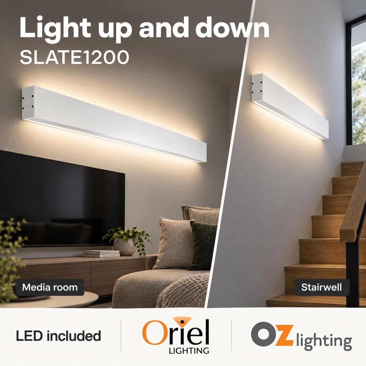 Oriel SLATE LED Wall Light - 58W 1200mm Up/Down Interior, 4000K-Oriel Lighting-Ozlighting.com.au