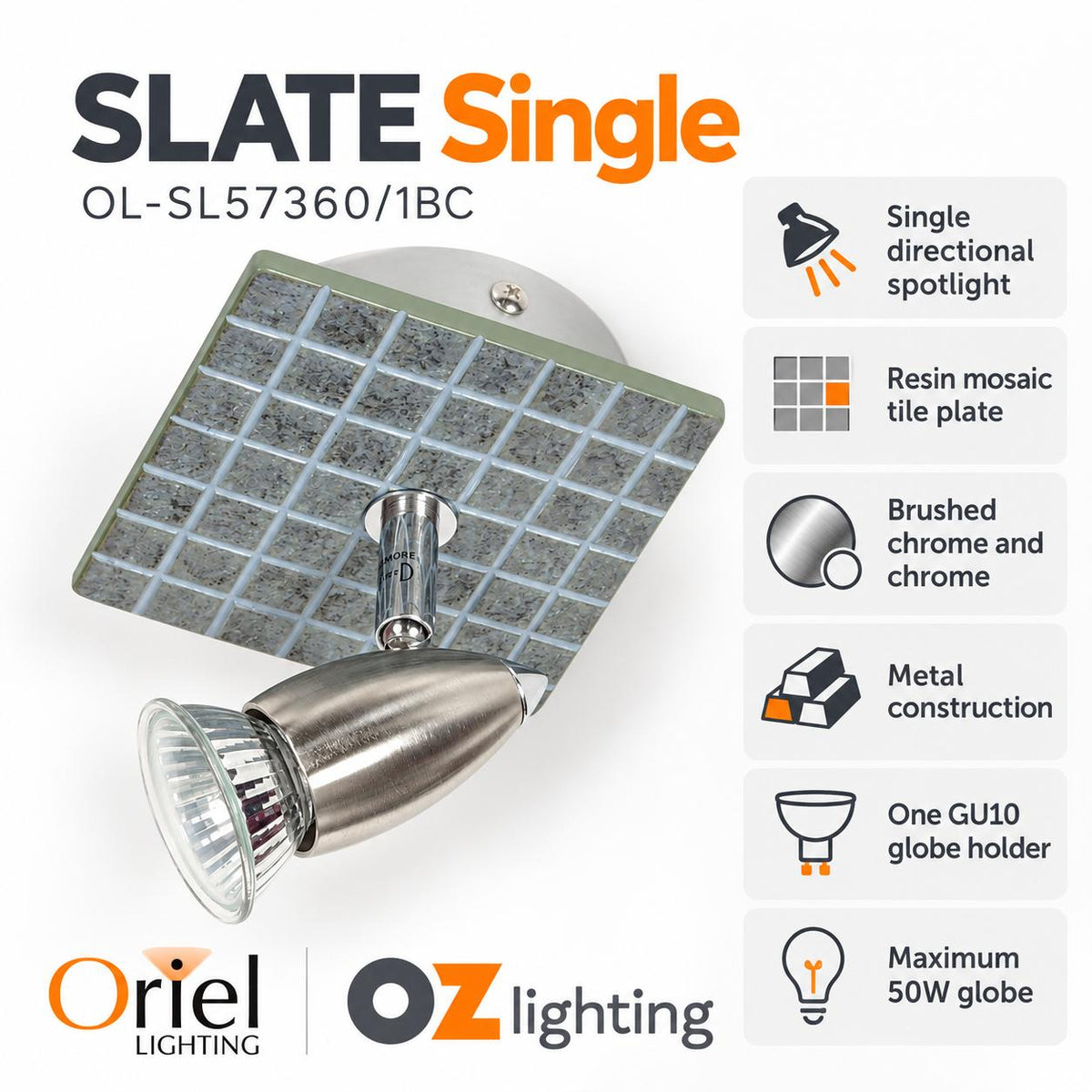 Oriel SLATE Spotlight - 1/2/3/4 Light Tiled Resin Adjustable-Oriel Lighting-Ozlighting.com.au