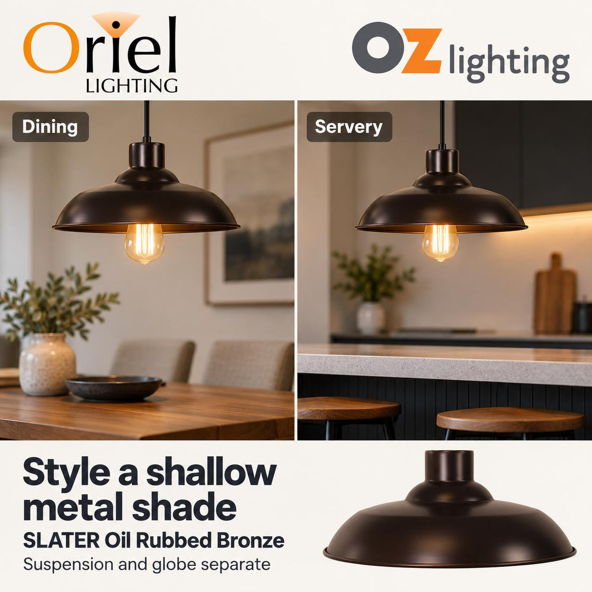 Oriel SLATER Pendant Shade Only - Metal-Oriel Lighting-Ozlighting.com.au
