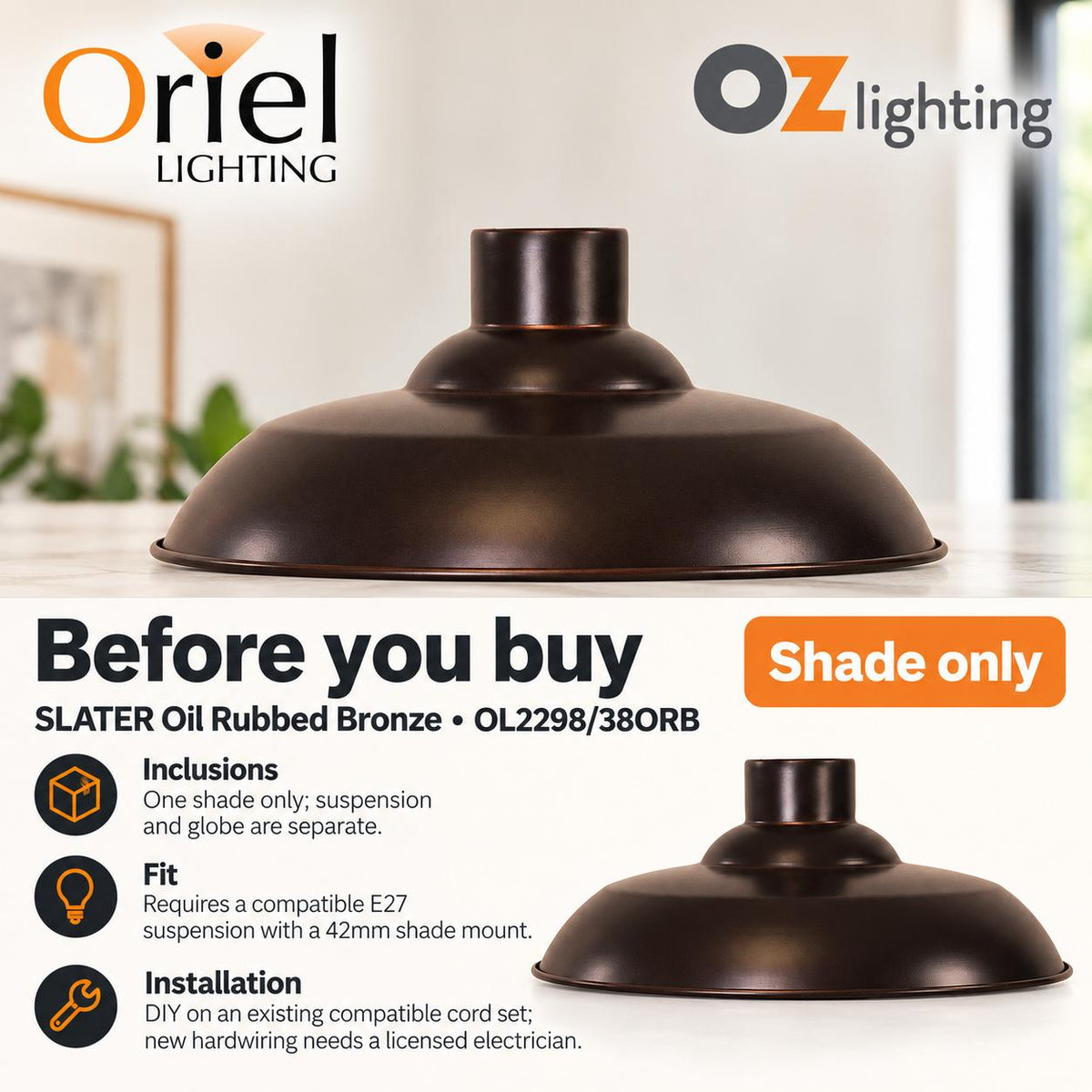 Oriel SLATER Pendant Shade Only - Metal-Oriel Lighting-Ozlighting.com.au