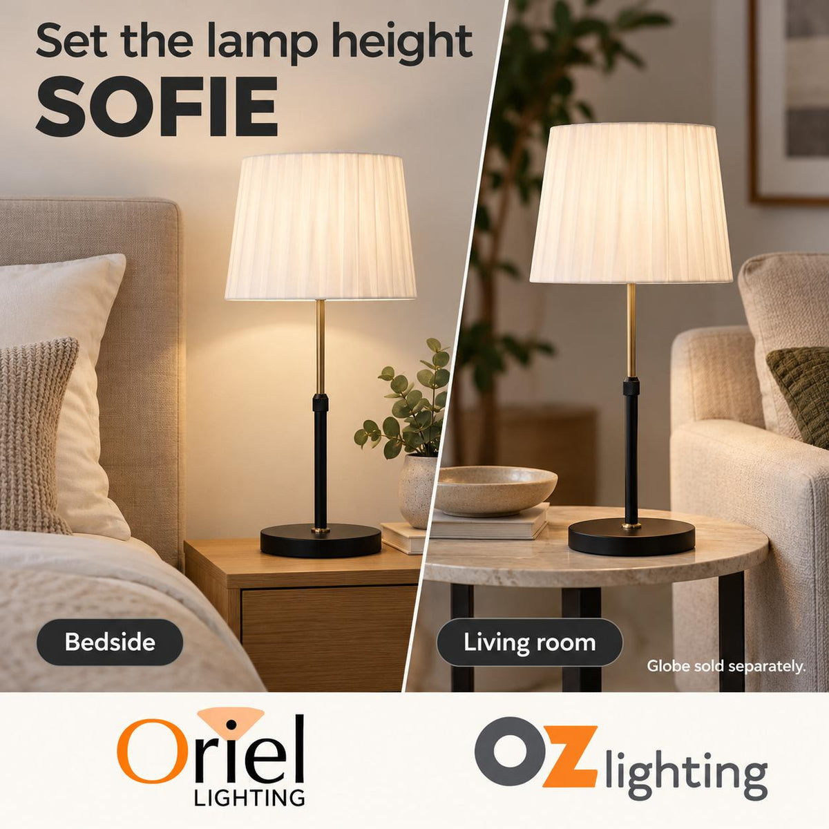 Oriel SOFIE Table Lamp - Max. 40W, Adjustable — Two alternative uses; Globe sold separately — Ozlighting
