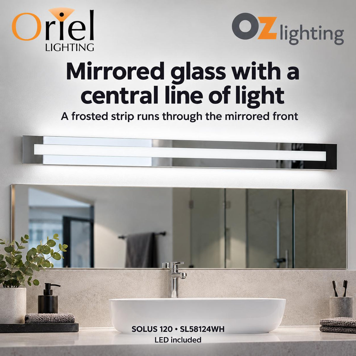 Oriel SOLUS LED Vanity Wall Light - 120cm Mirrored, IP44-Oriel Lighting-Ozlighting.com.au