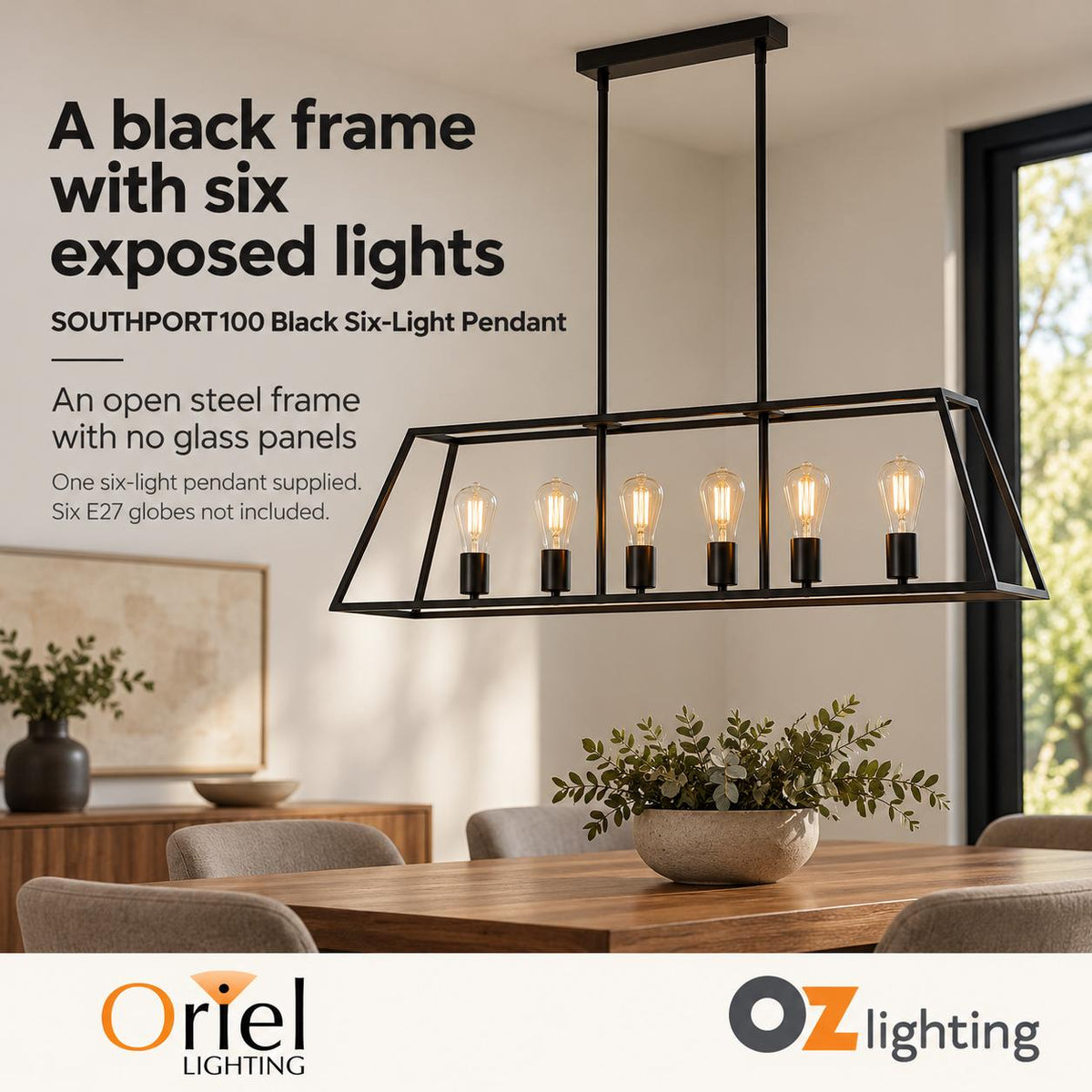 Oriel SOUTHPORT.100 Pendant - 6 Light Urban Retro, No Glass-Oriel Lighting-Ozlighting.com.au