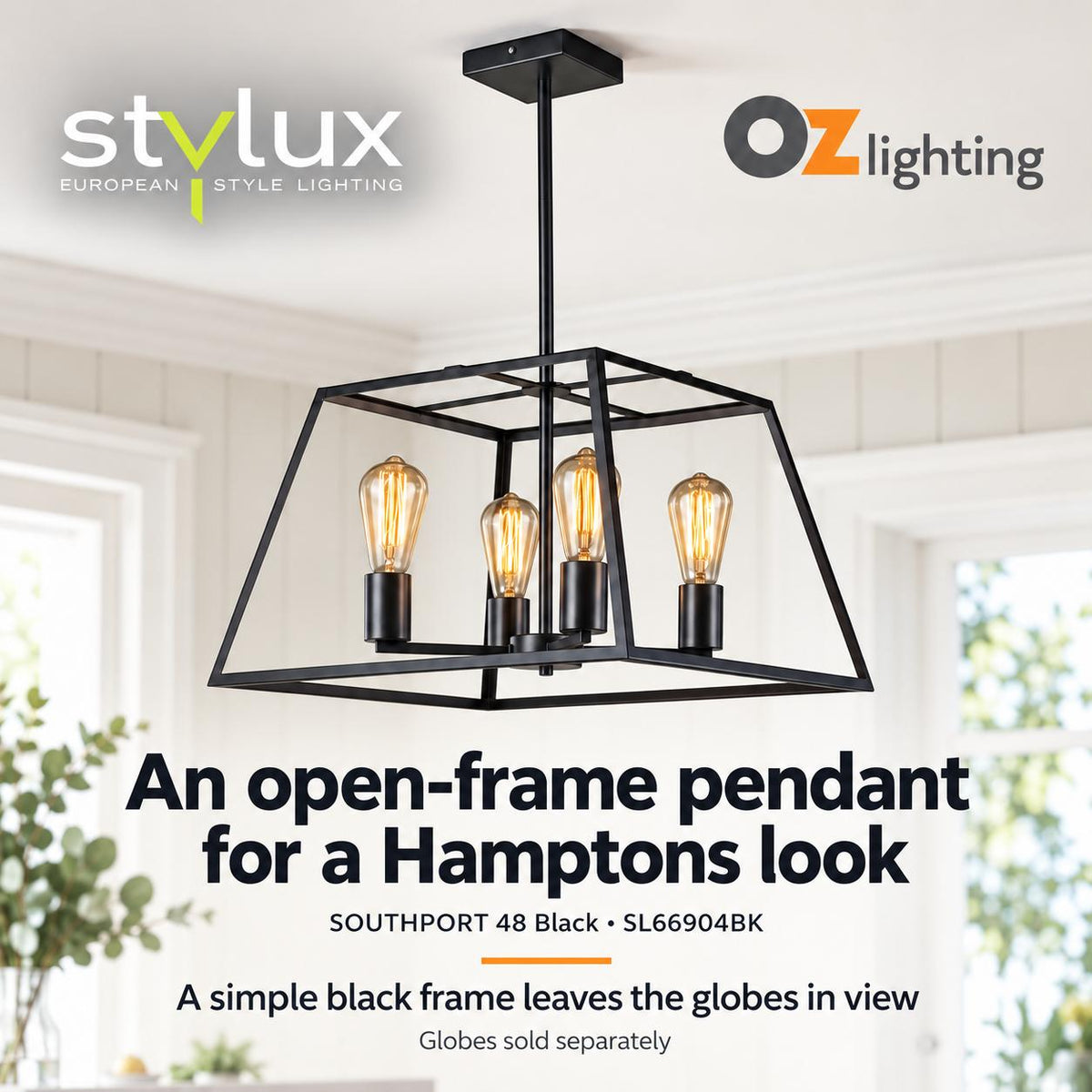 Oriel SOUTHPORT.48 Pendant - 4 Light Urban Retro, Black-Oriel Lighting-Ozlighting.com.au