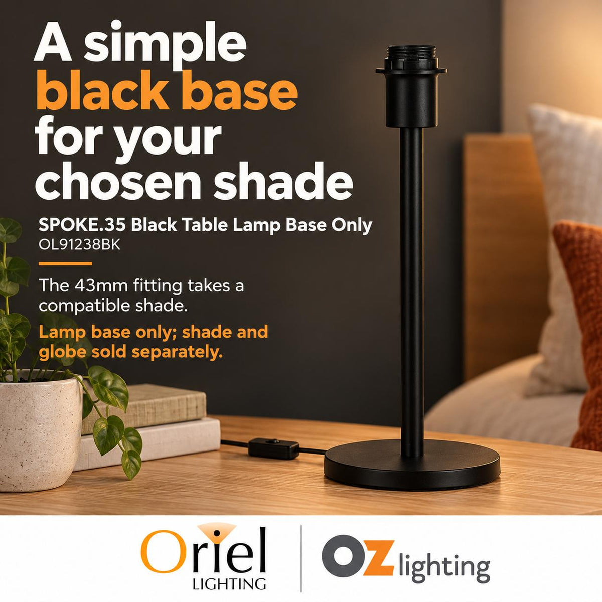 Oriel SPOKE.35 Table Lamp Base Only-Oriel Lighting-Ozlighting.com.au