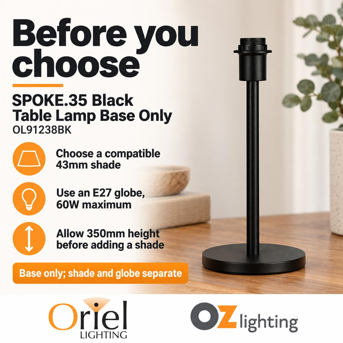 Oriel SPOKE.35 Table Lamp Base Only-Oriel Lighting-Ozlighting.com.au