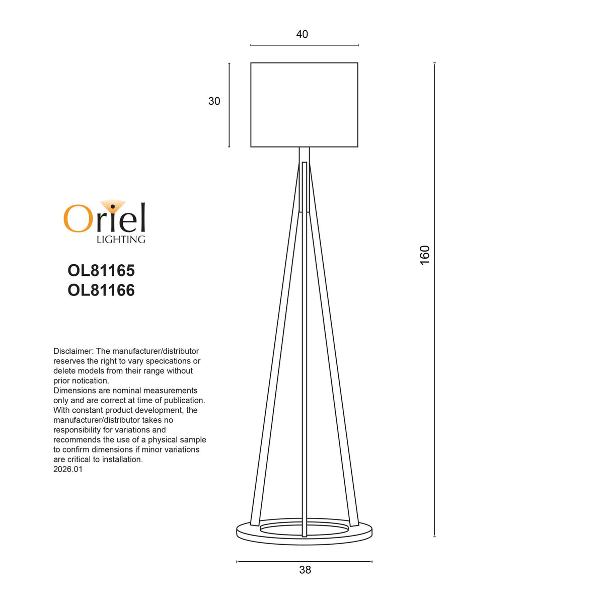 Oriel STABB Tripod Floor Lamp with Shade-Oriel Lighting-Ozlighting.com.au