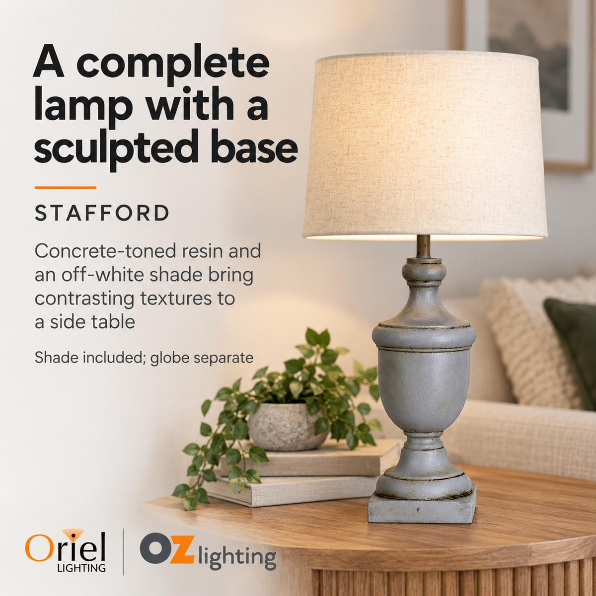 Oriel STAFFORD Table Lamp - 52cm Concrete-Toned Resin-Oriel Lighting-Ozlighting.com.au
