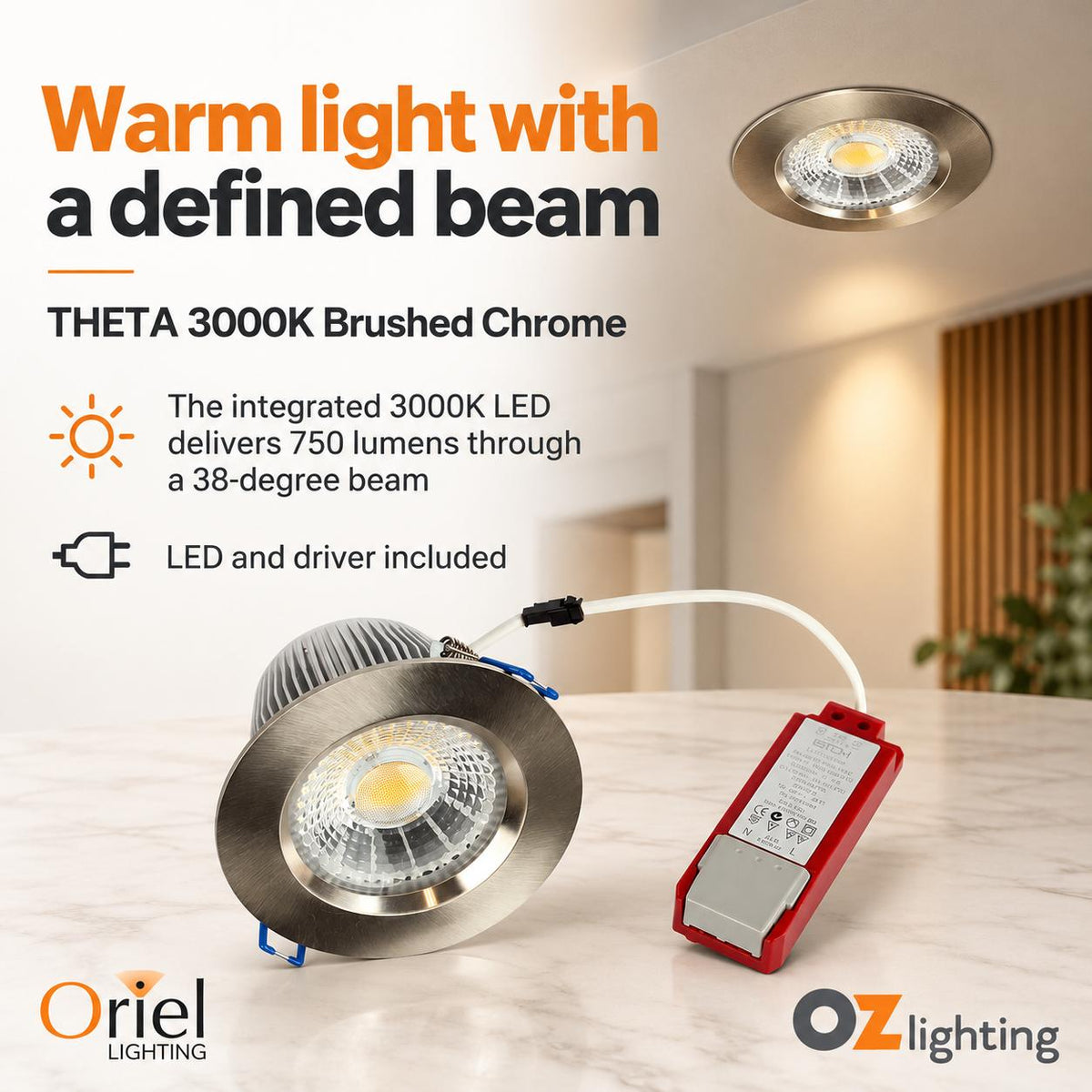 Oriel THETA Recessed LED Downlight - 13W, IP44-Oriel Lighting-Ozlighting.com.au