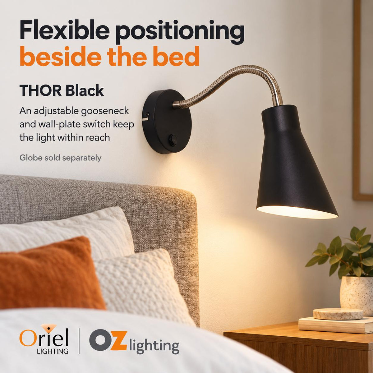Oriel THOR Wall Light - 25W, Switched Flexible-Oriel Lighting-Ozlighting.com.au
