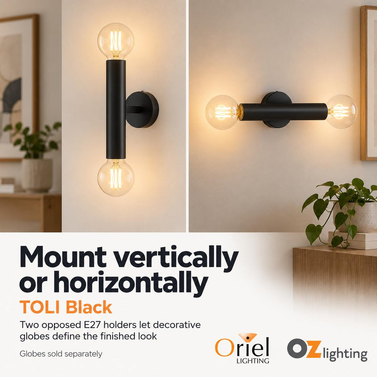 Oriel TOLI Wall Light - Max. 60W, Twin-Oriel Lighting-Ozlighting.com.au
