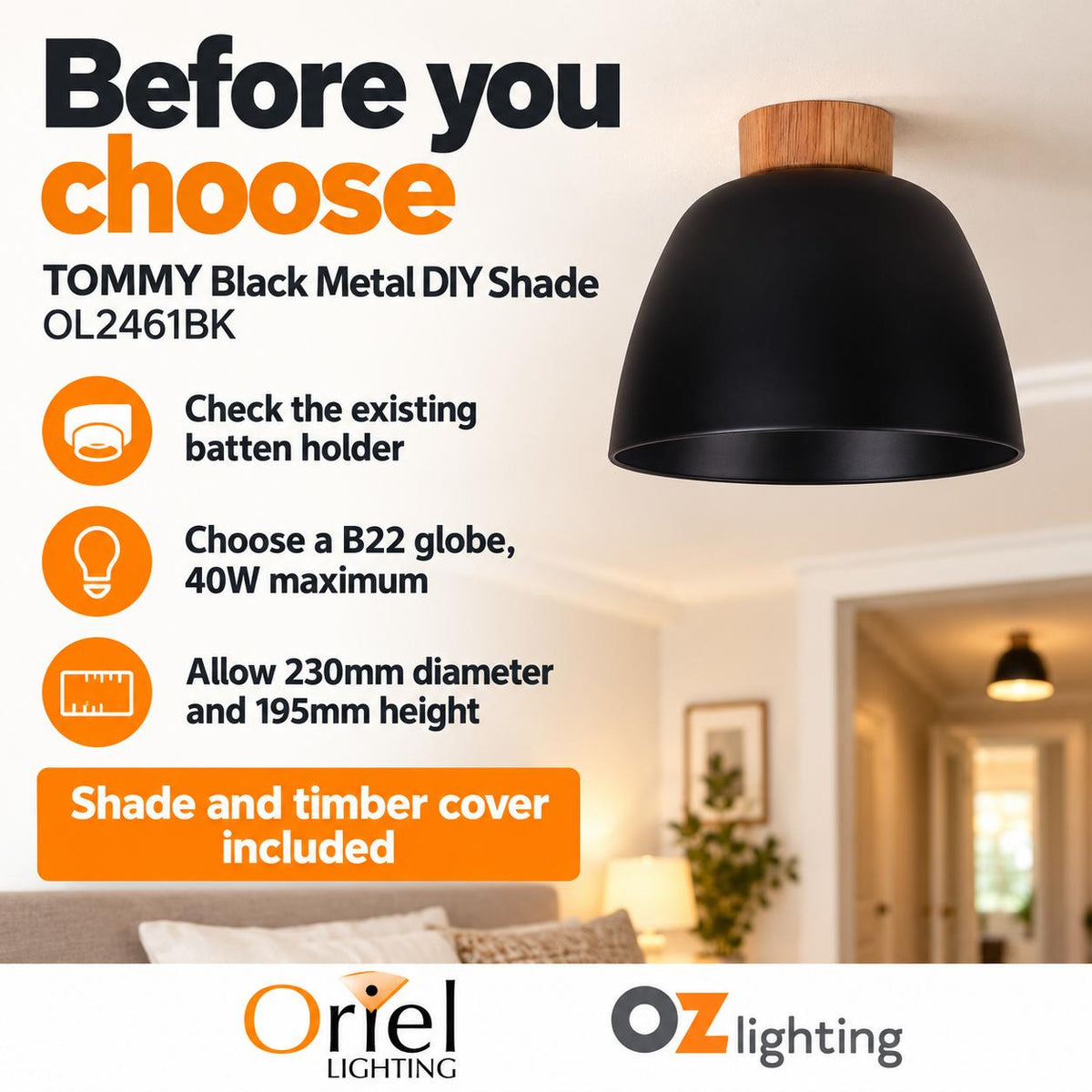 Oriel TOMMY DIY Shade - Metal-Oriel Lighting-Ozlighting.com.au
