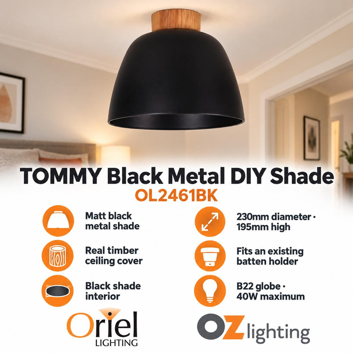 Oriel TOMMY DIY Shade - Metal-Oriel Lighting-Ozlighting.com.au