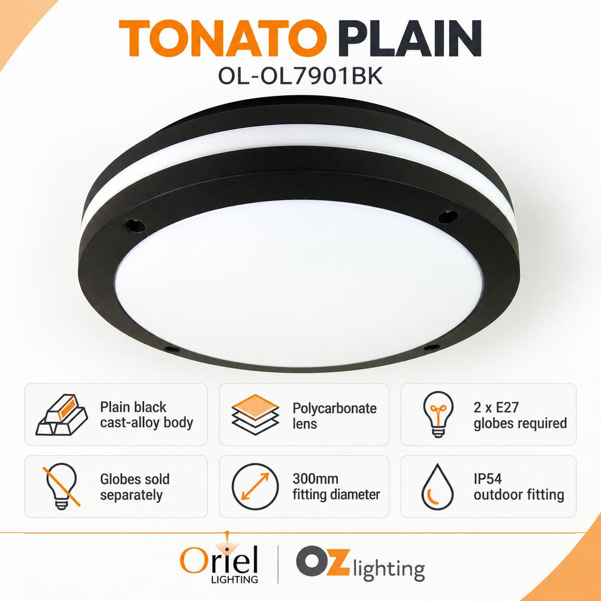 Oriel TONATO Outdoor Bunker Light - Bulkhead, IP54-Oriel Lighting-Ozlighting.com.au