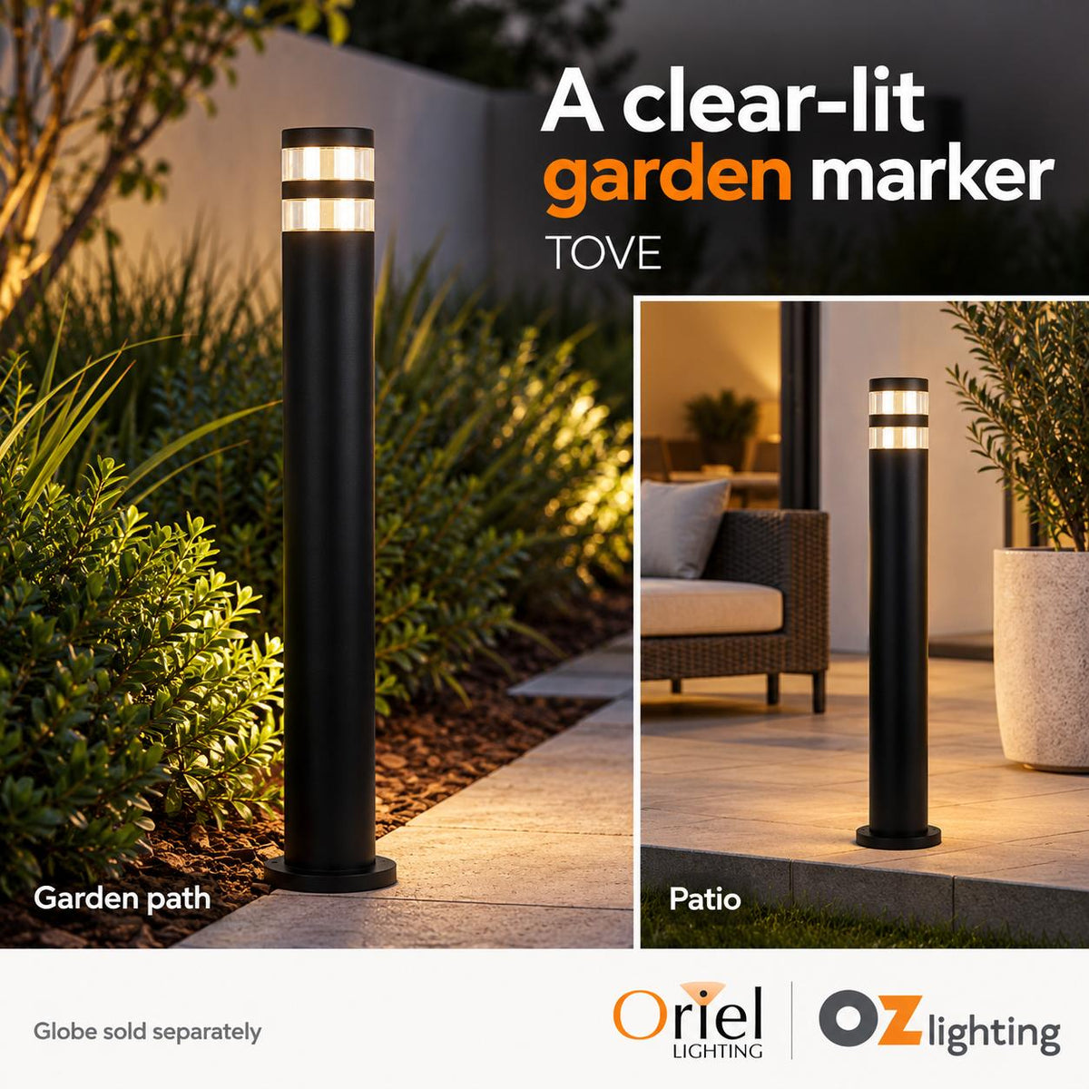 Oriel TOVE Outdoor Bollard Light - Aluminium Garden, IP44-Oriel Lighting-Ozlighting.com.au