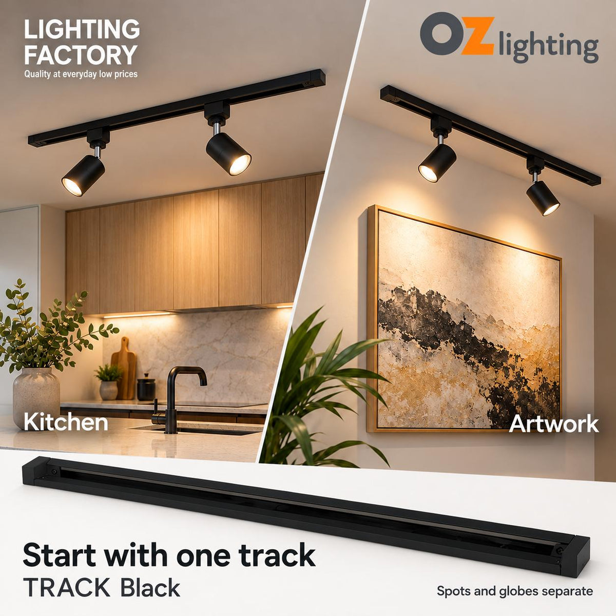Oriel TRACK Track - with Live End, 1M/2M-Oriel Lighting-Ozlighting.com.au