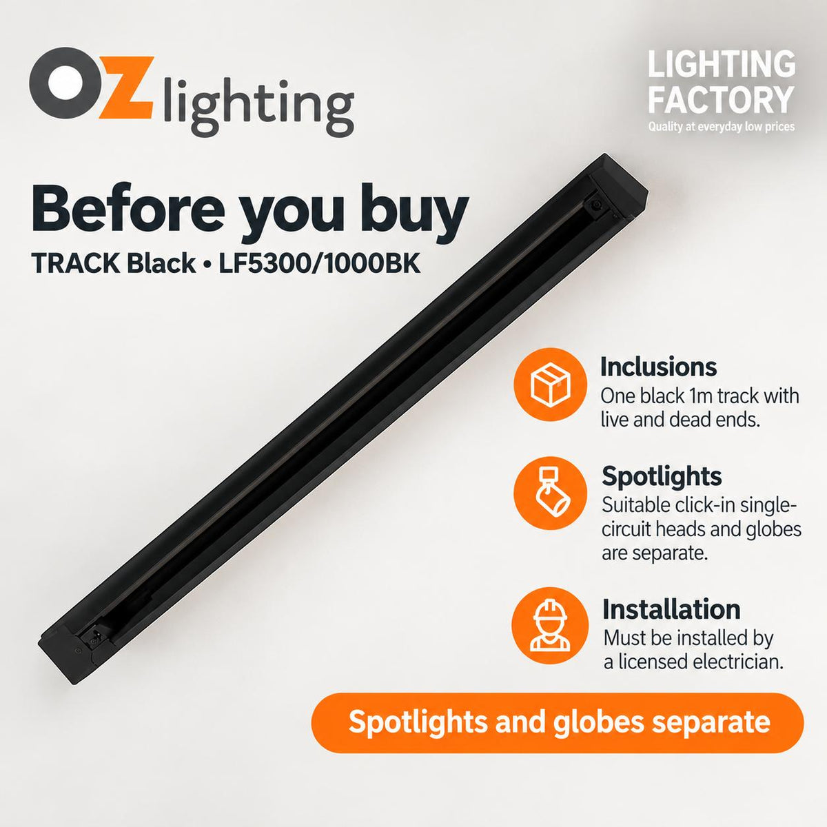 Oriel TRACK Track - with Live End, 1M/2M-Oriel Lighting-Ozlighting.com.au