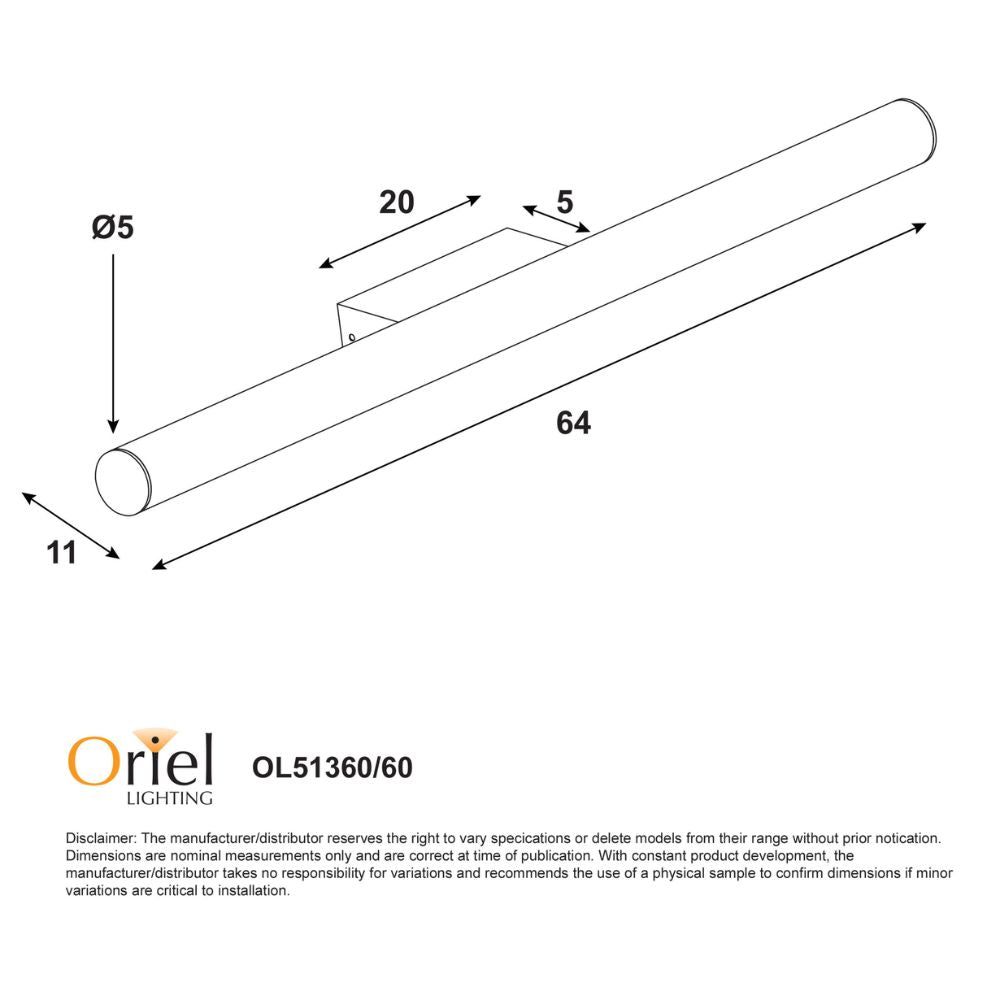 Oriel TRELLA.60 Vanity Wall Light - 12W-Oriel Lighting-Ozlighting.com.au
