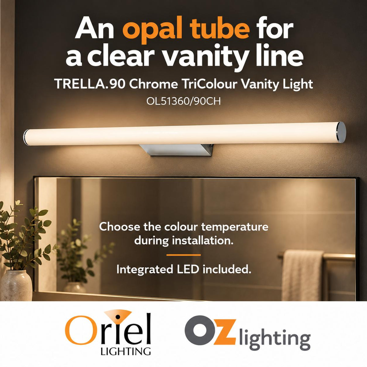 Oriel TRELLA.90 Vanity Wall Light - 18W-Oriel Lighting-Ozlighting.com.au