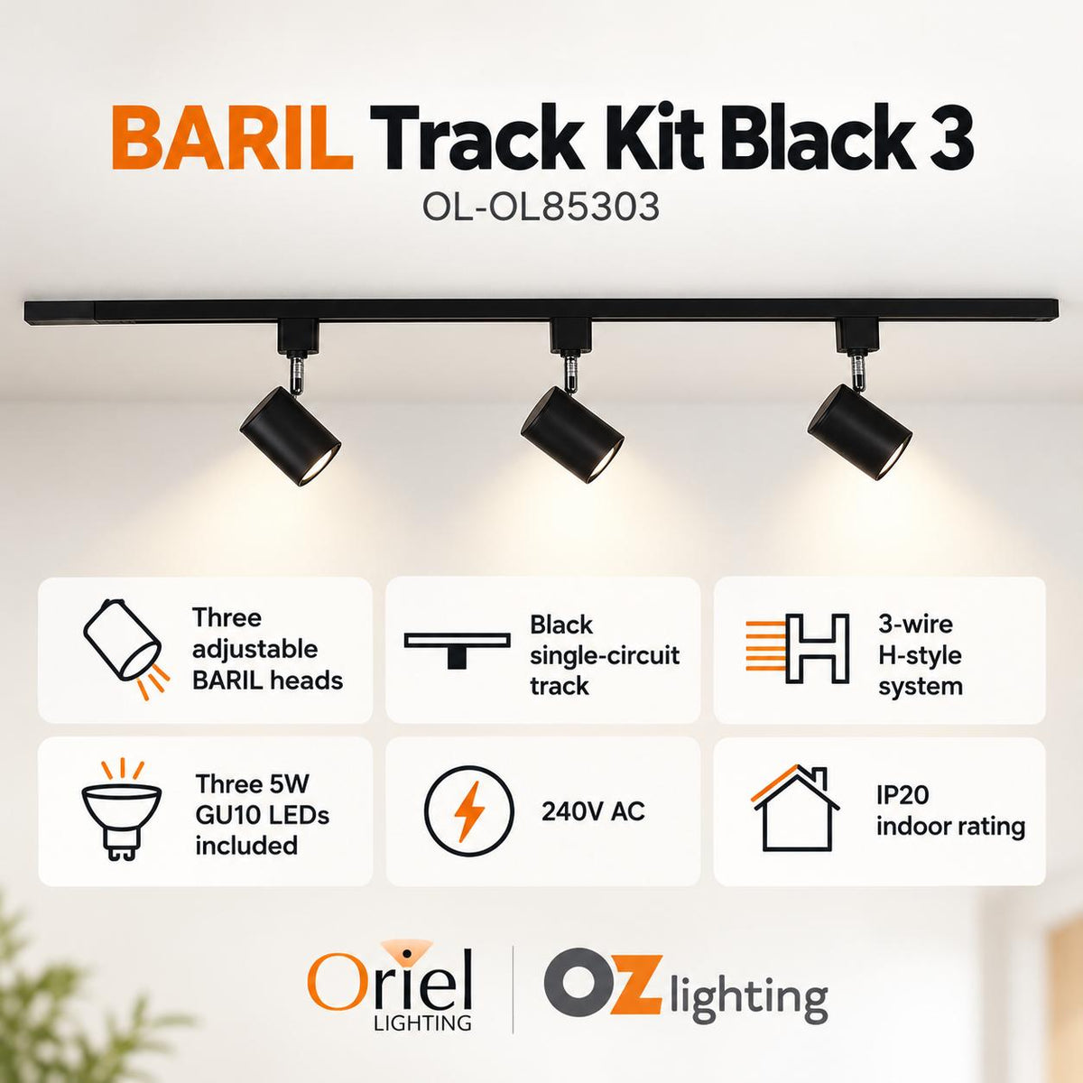 Oriel Track Kit - 2/3 Light-Oriel Lighting-Ozlighting.com.au
