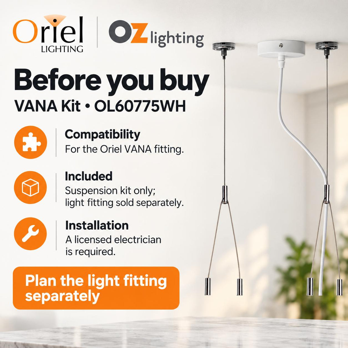 Oriel VANA Suspension Kit Only - To Suit Oriel VANA Series-Oriel Lighting-Ozlighting.com.au
