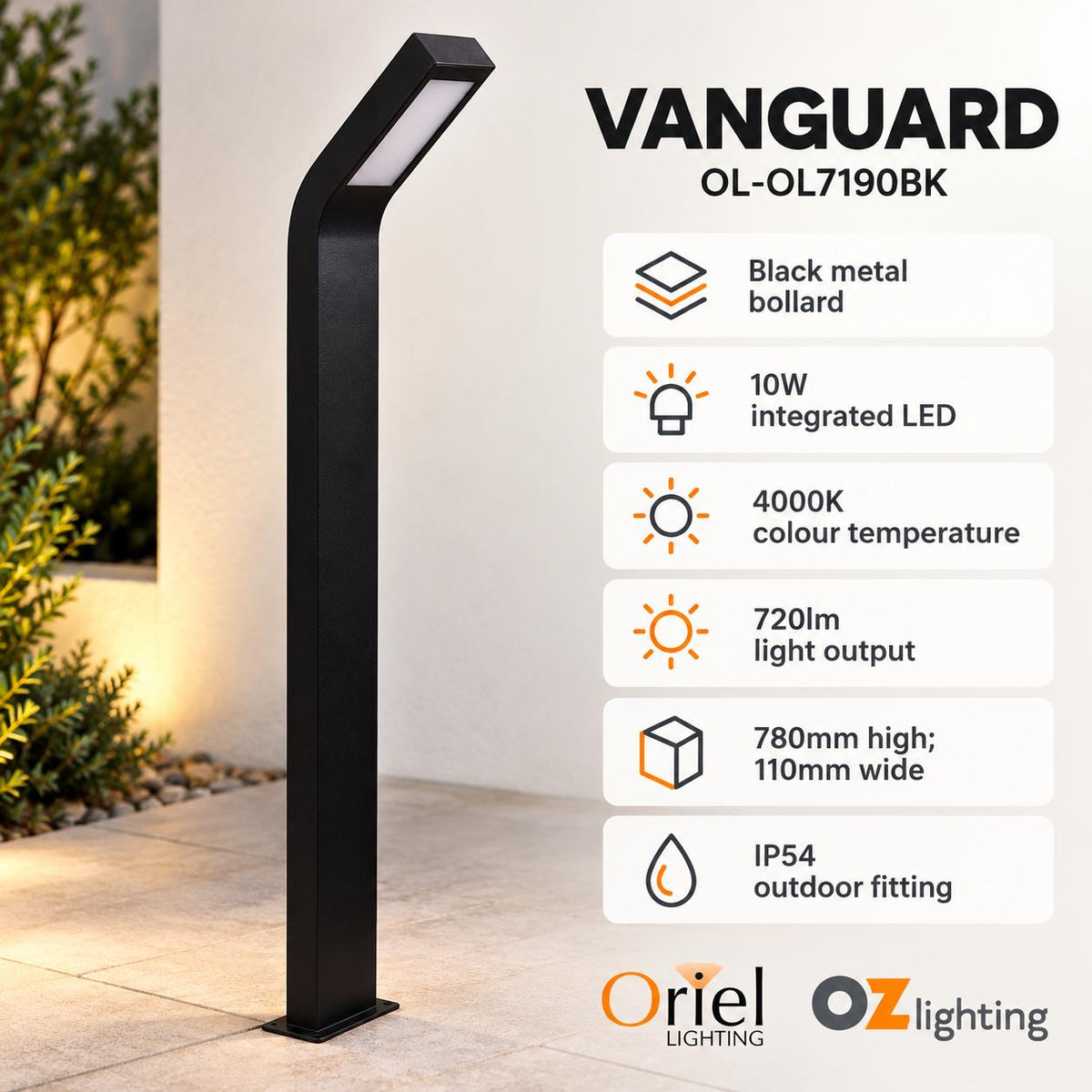 Oriel VANGUARD LED Bollard Light - 10W-Oriel Lighting-Ozlighting.com.au