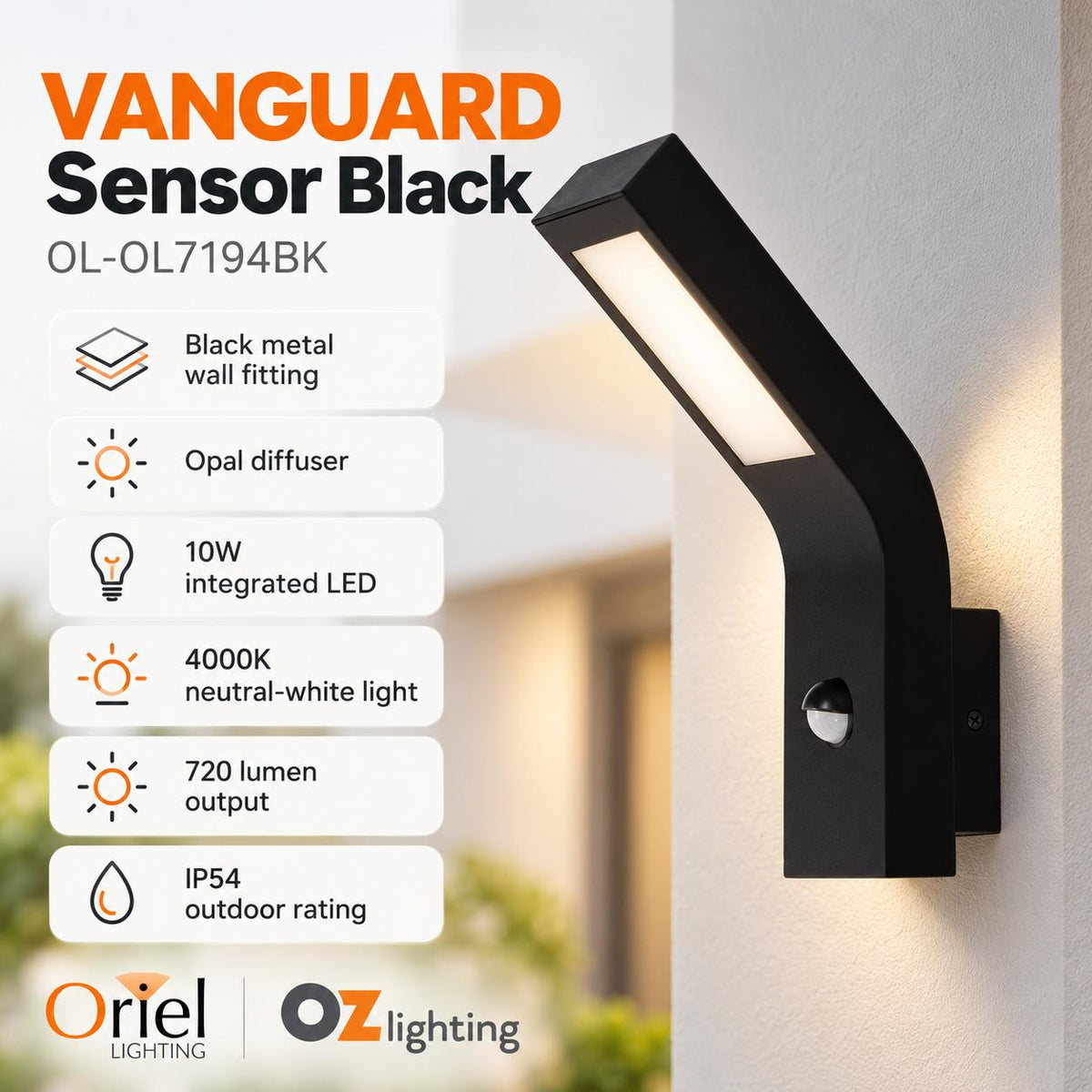 Oriel VANGUARD Outdoor LED Sensor Light - 10W-Oriel Lighting-Ozlighting.com.au