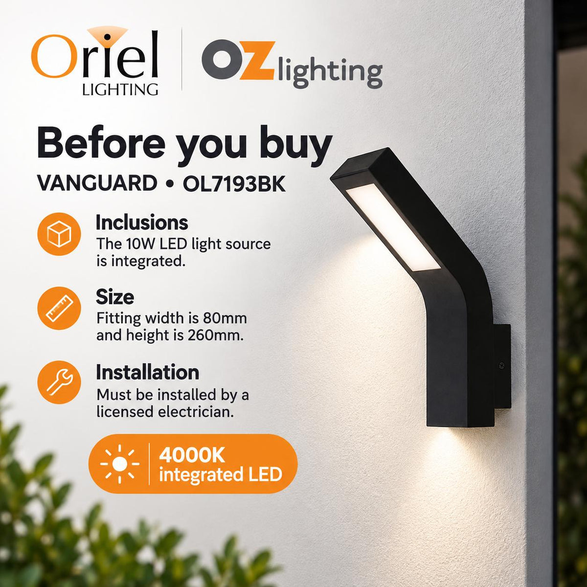 Oriel VANGUARD Outdoor LED Wall Light - 10W-Oriel Lighting-Ozlighting.com.au