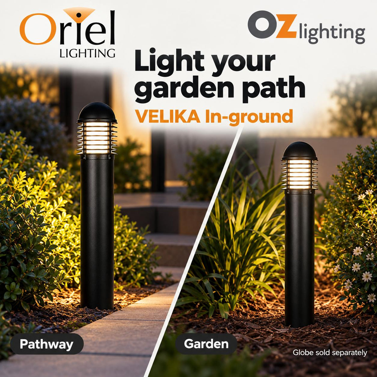 Oriel VELIKA Outdoor Bollard Light - 1200mm (1.2M) Garden, Without Flange IP44-Oriel Lighting-Ozlighting.com.au