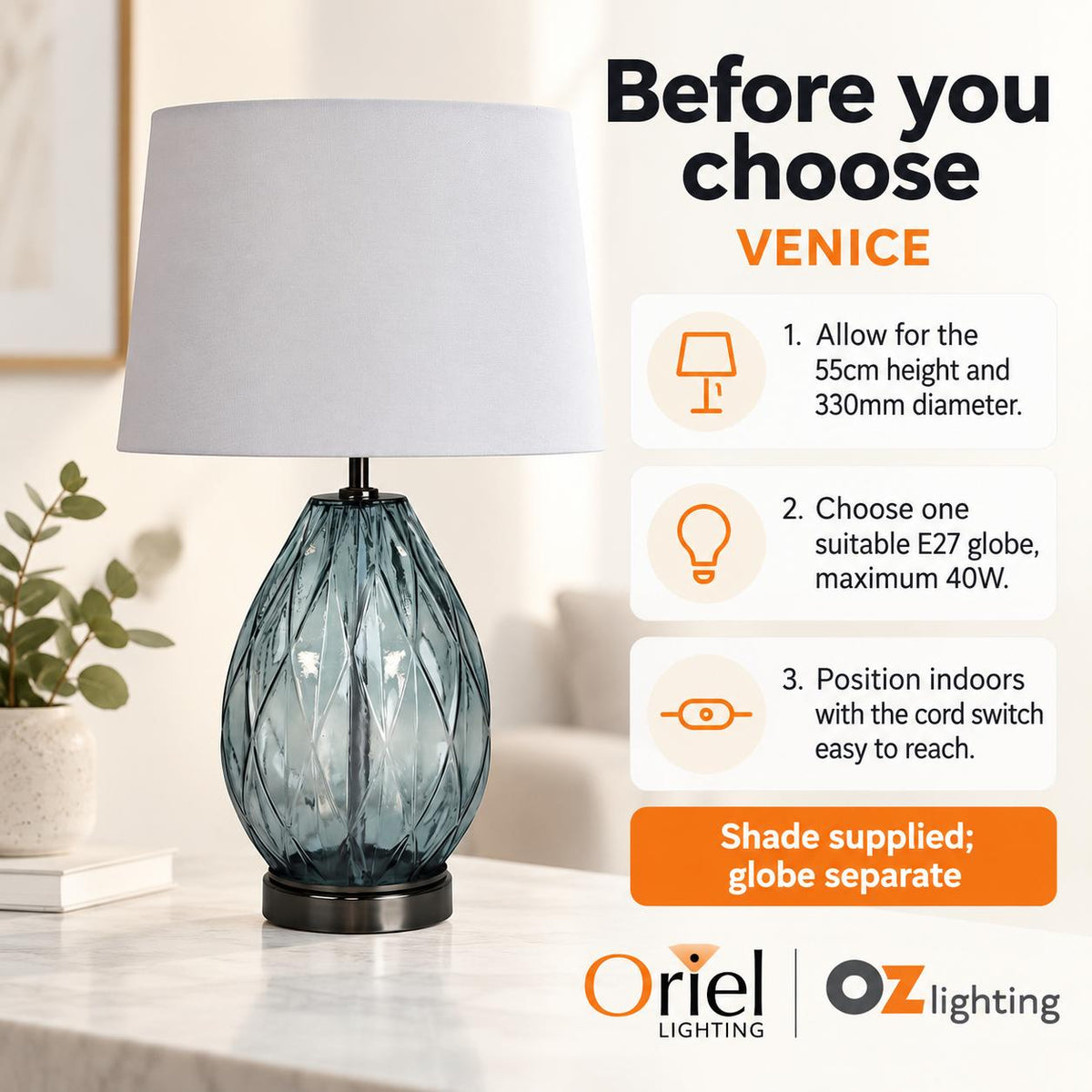 Oriel VENICE Table Lamp - Glass-Oriel Lighting-Ozlighting.com.au