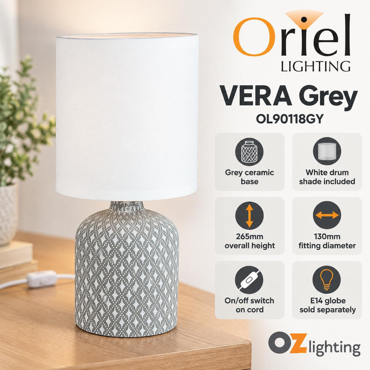 Oriel VERA Table Lamp - Ceramic-Oriel Lighting-Ozlighting.com.au