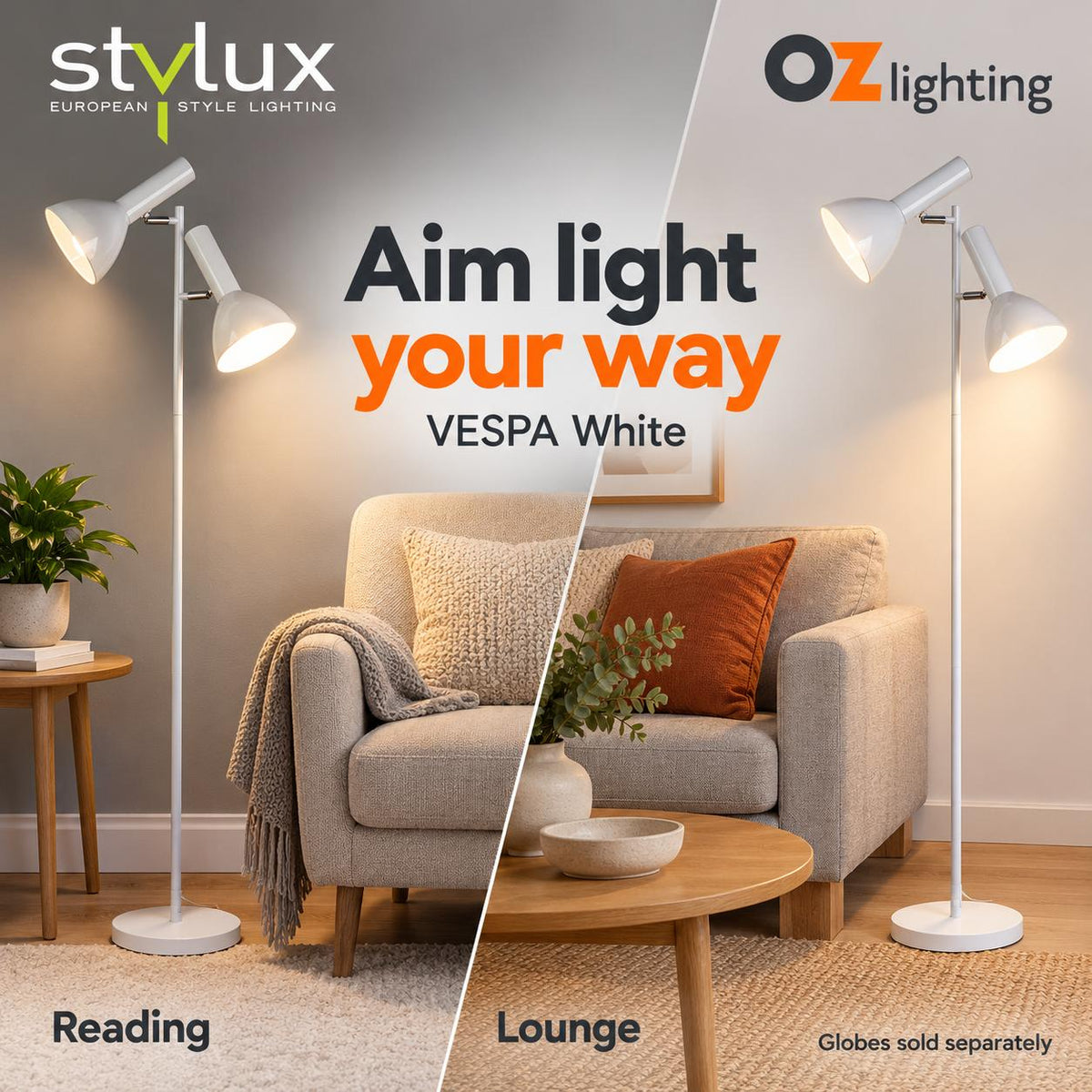 Oriel VESPA Floor Lamp - Twin Head-Oriel Lighting-Ozlighting.com.au