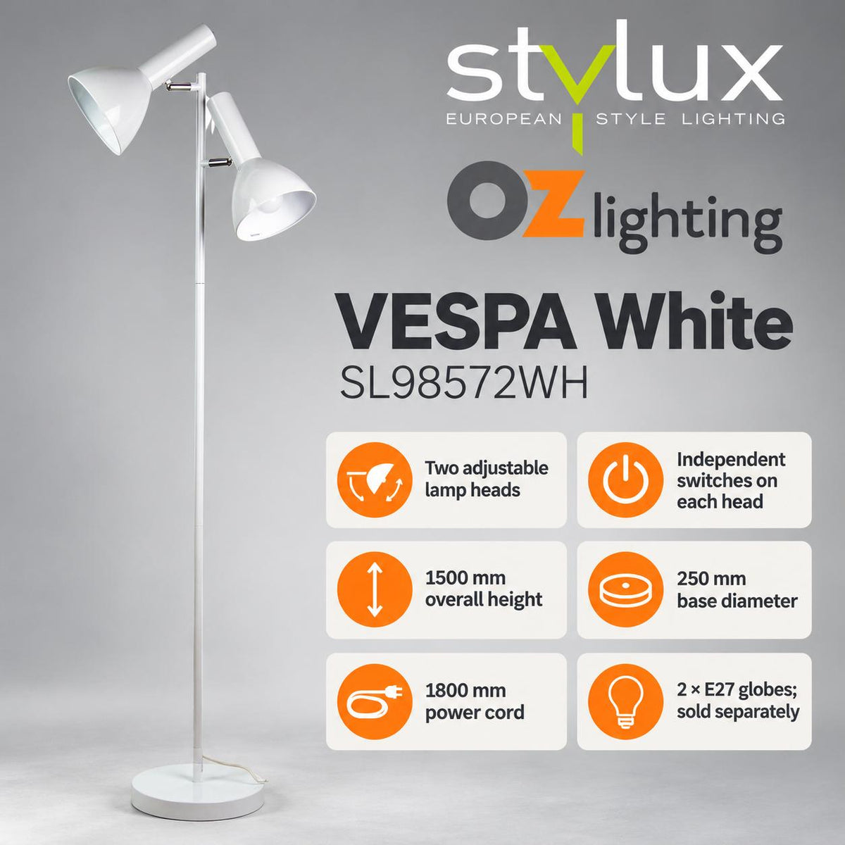 Oriel VESPA Floor Lamp - Twin Head-Oriel Lighting-Ozlighting.com.au