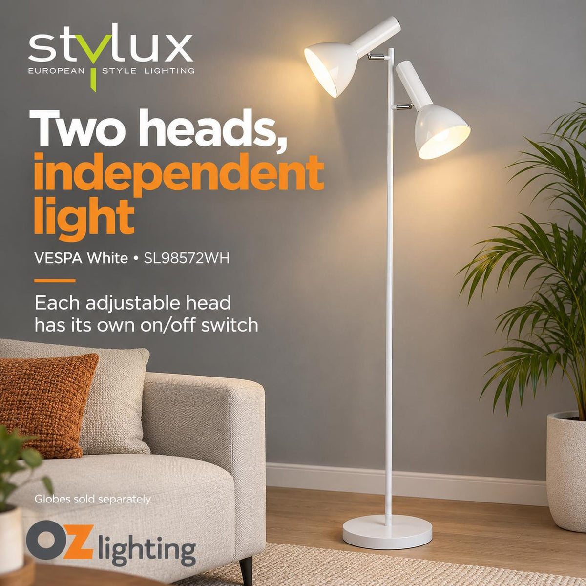 Oriel VESPA Floor Lamp - Twin Head-Oriel Lighting-Ozlighting.com.au