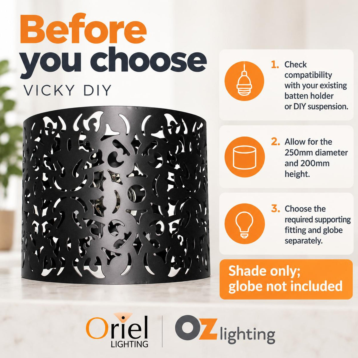 Oriel VICKY DIY Batten Fix - Holder Cover 1 Light Laser Cut Metal Ceiling Light Shade Only-Oriel Lighting-Ozlighting.com.au