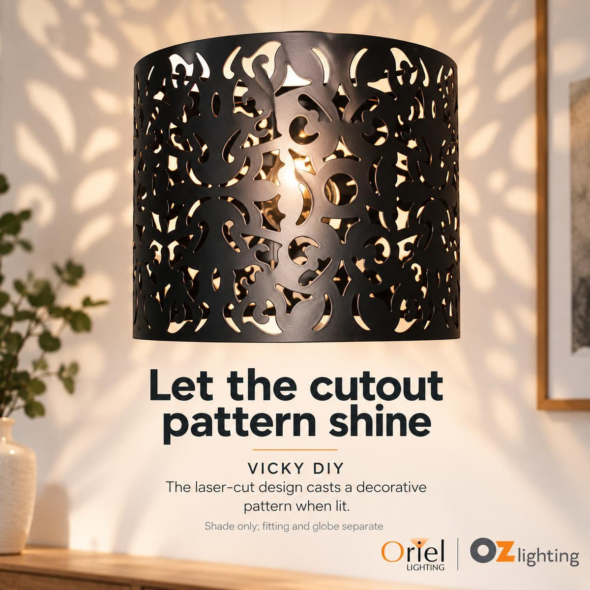 Oriel VICKY DIY Batten Fix - Holder Cover 1 Light Laser Cut Metal Ceiling Light Shade Only-Oriel Lighting-Ozlighting.com.au
