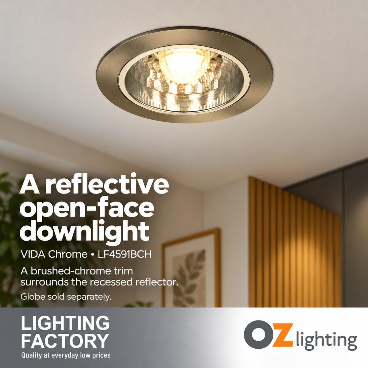 Oriel VIDA Downlight - Round Open Face, IP20, Chrome-Oriel Lighting-Ozlighting.com.au