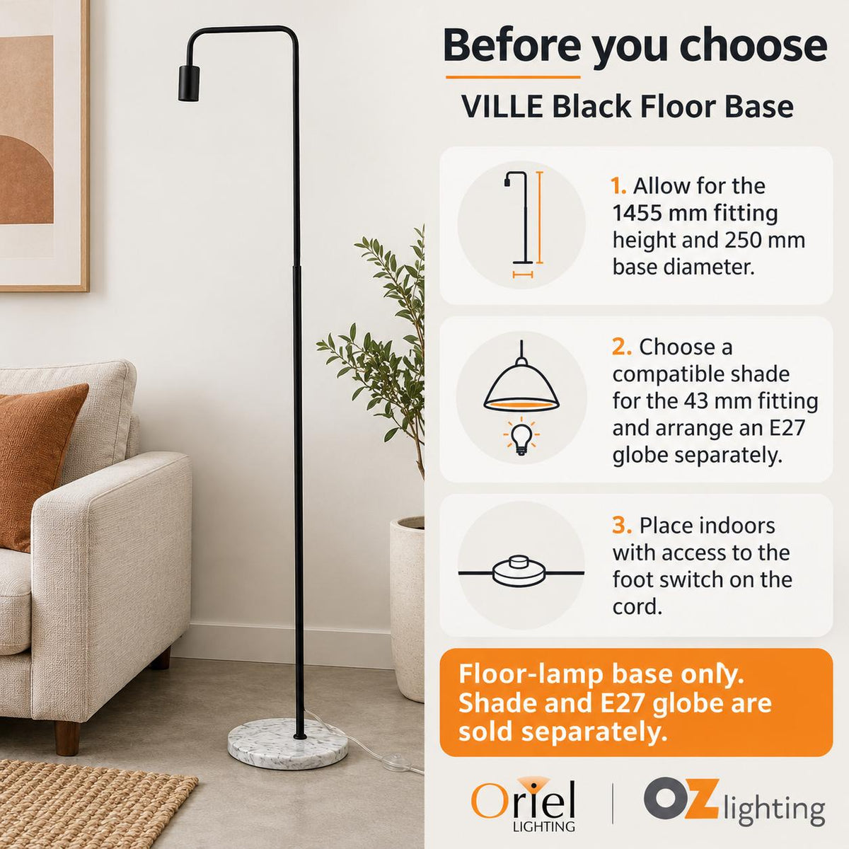 Oriel VILLE Floor Lamp - Scandinavian-Oriel Lighting-Ozlighting.com.au