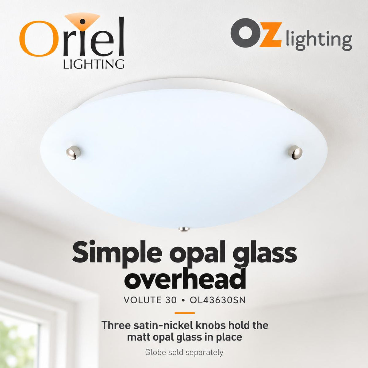 Oriel VOLUTE Ceiling Light - 30cm Matt Opal Glass-Oriel Lighting-Ozlighting.com.au