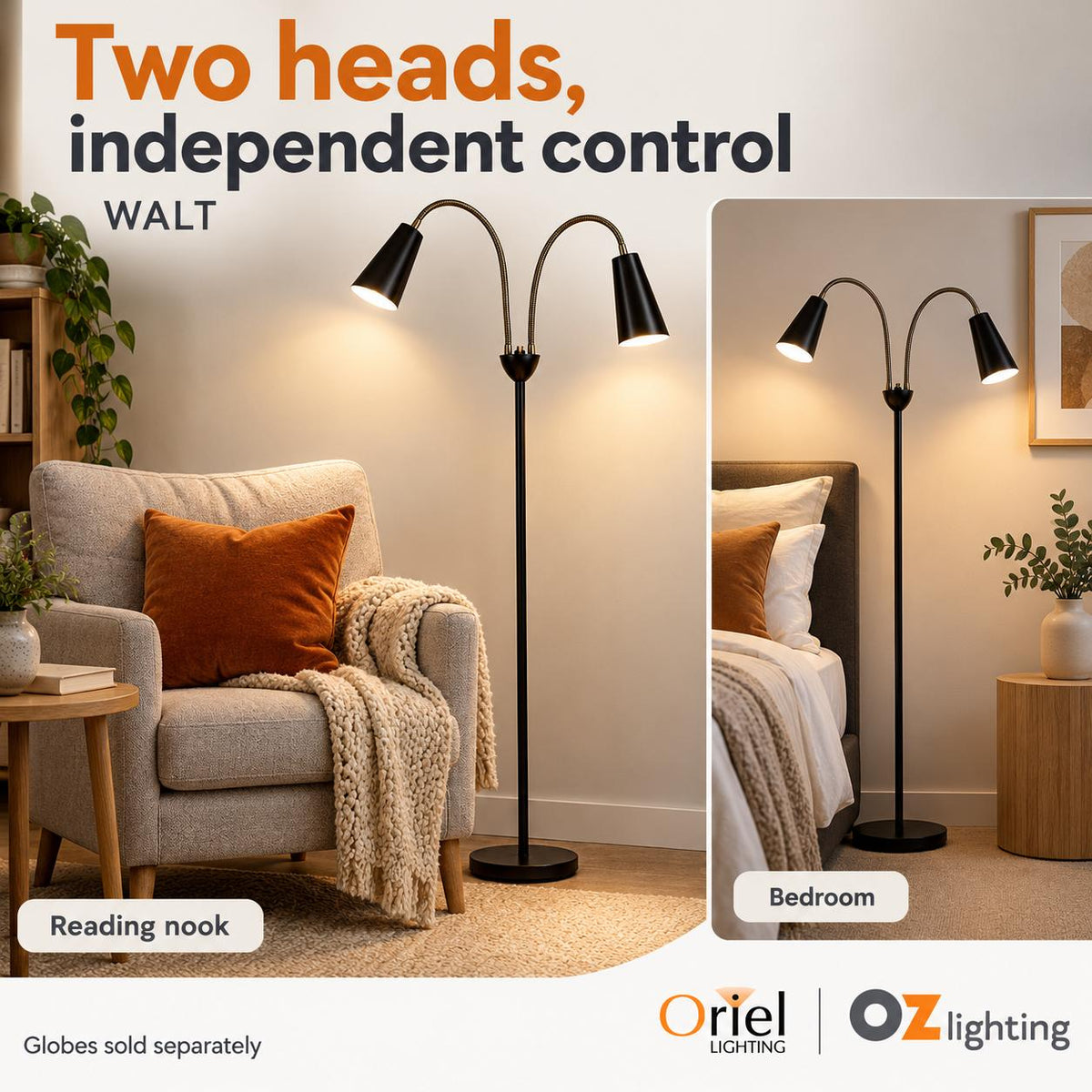 Oriel WALT Floor Lamp - Twin Head-Oriel Lighting-Ozlighting.com.au