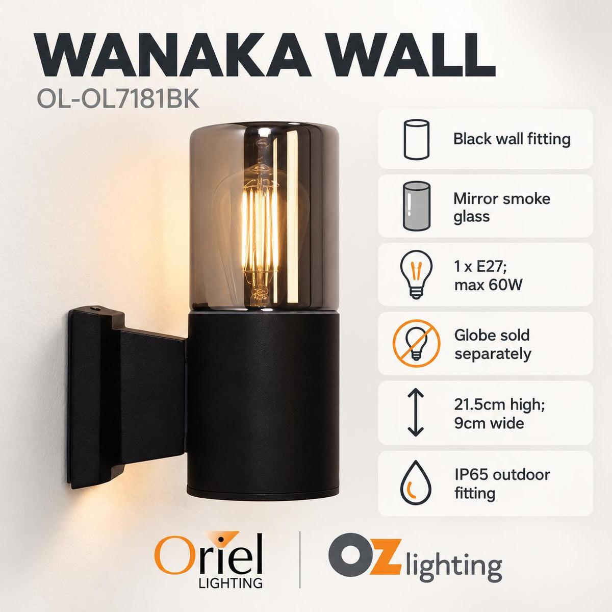 Oriel WANAKA Outdoor Wall Light - 60W-Oriel Lighting-Ozlighting.com.au