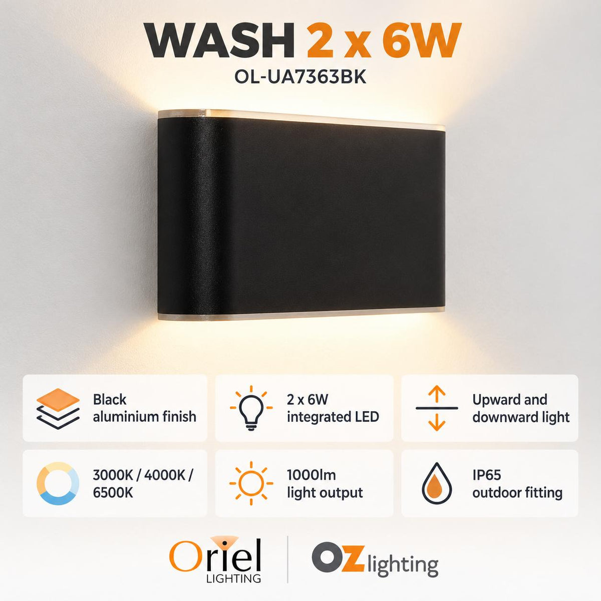 Oriel WASH LED Wall Light - 2x6W Up/Down-Oriel Lighting-Ozlighting.com.au