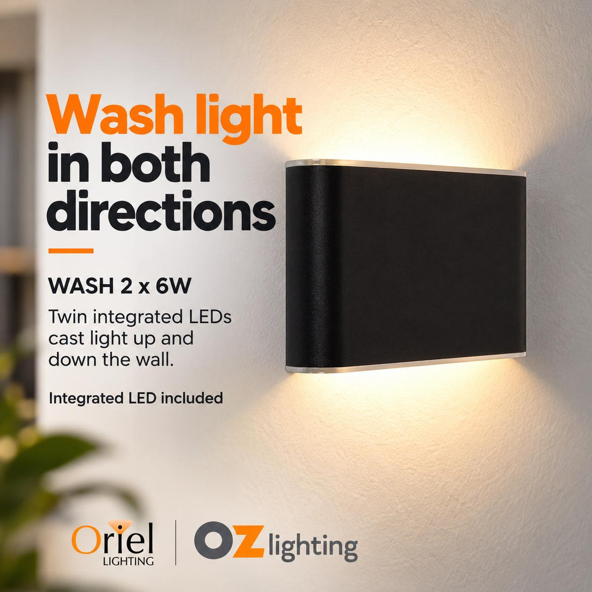 Oriel WASH LED Wall Light - 2x6W Up/Down-Oriel Lighting-Ozlighting.com.au