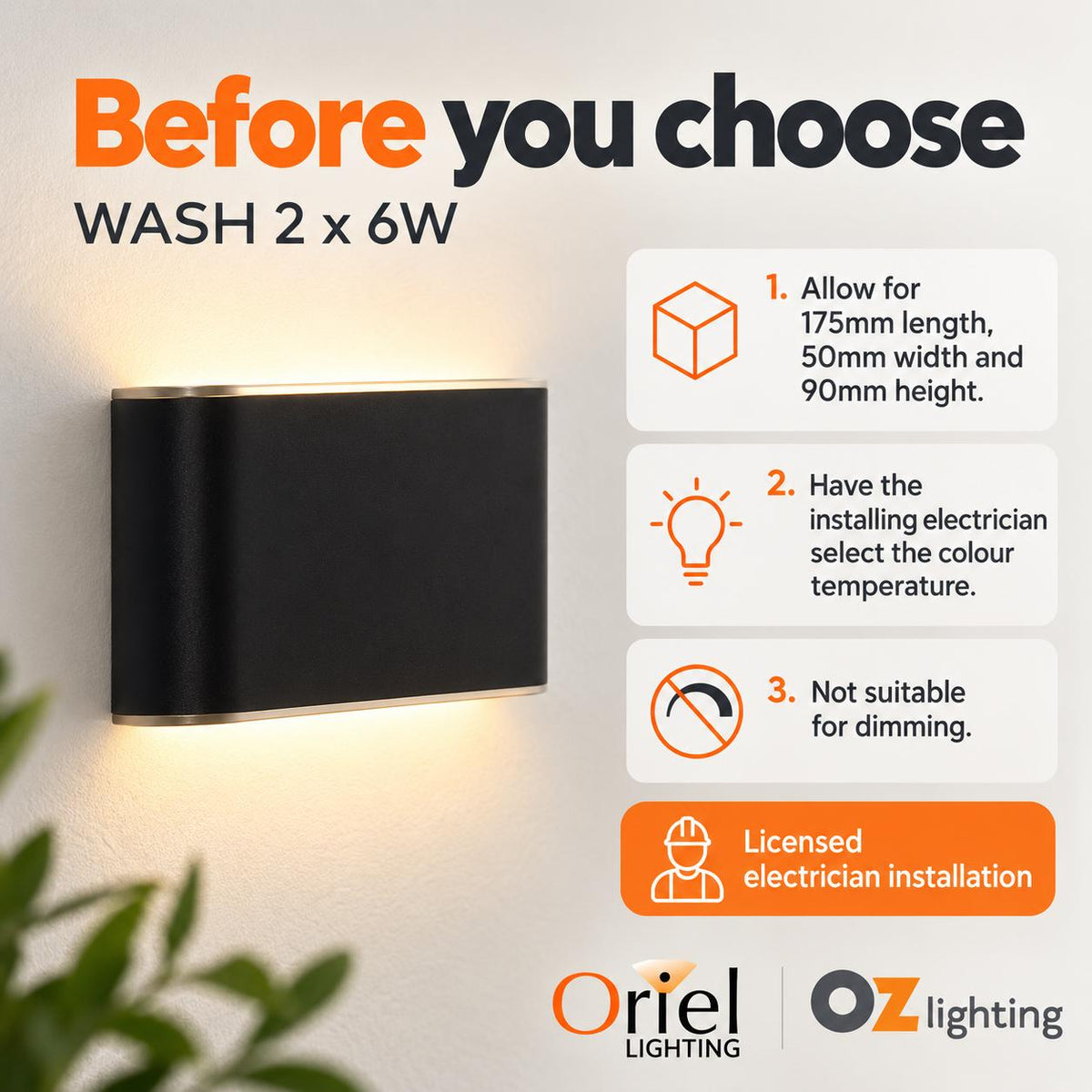 Oriel WASH LED Wall Light - 2x6W Up/Down-Oriel Lighting-Ozlighting.com.au