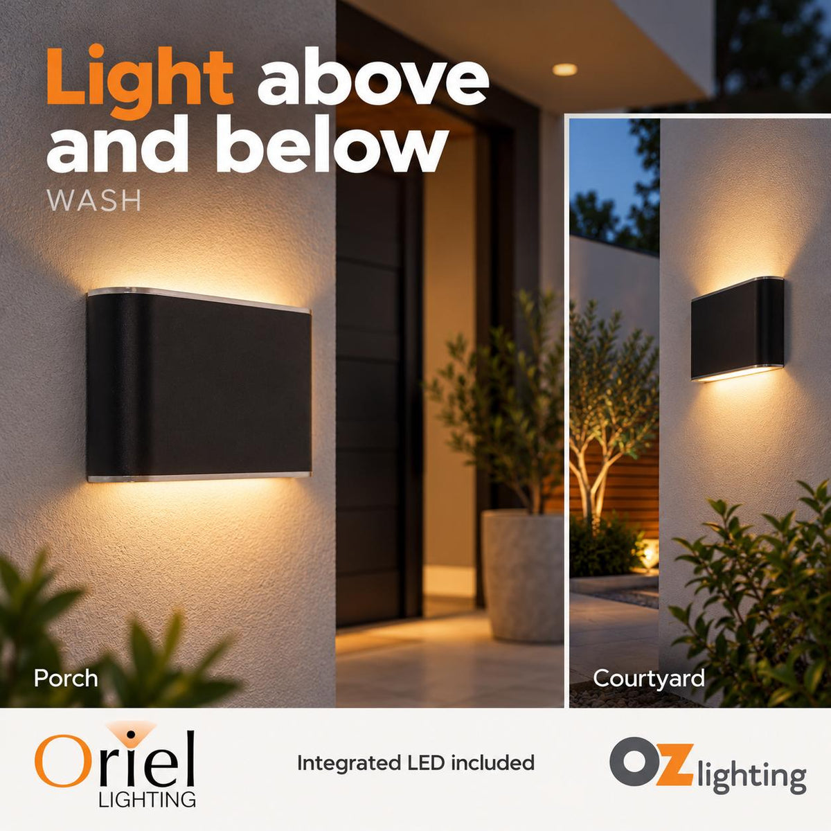 Oriel WASH LED Wall Light - 2x6W Up/Down-Oriel Lighting-Ozlighting.com.au