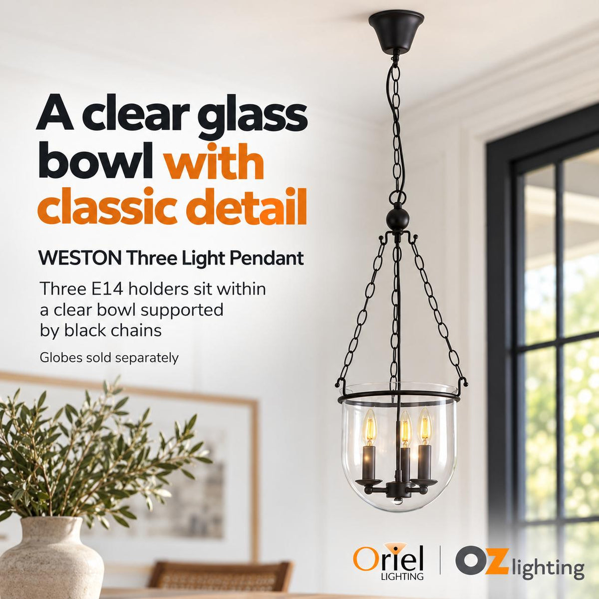 Oriel WESTON Pendant - 3 Light-Oriel Lighting-Ozlighting.com.au