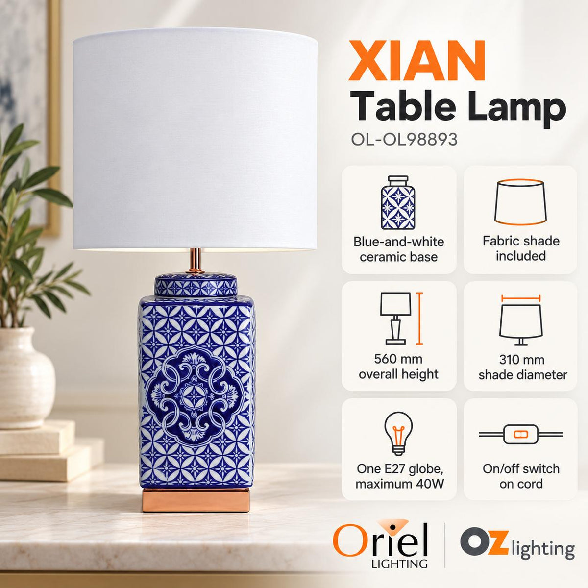 Oriel XIAN Table Lamp - Complete-Oriel Lighting-Ozlighting.com.au