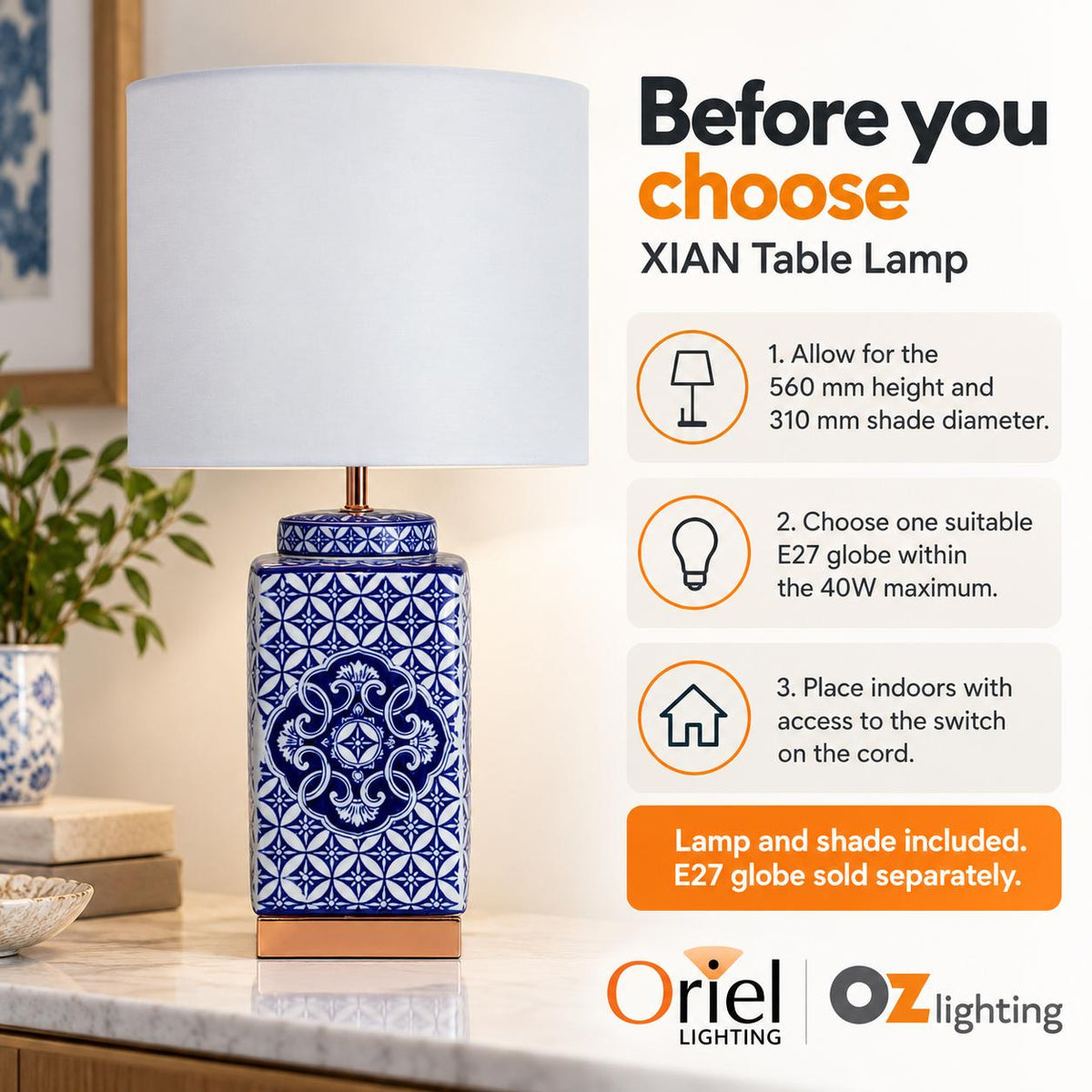 Oriel XIAN Table Lamp - Complete-Oriel Lighting-Ozlighting.com.au