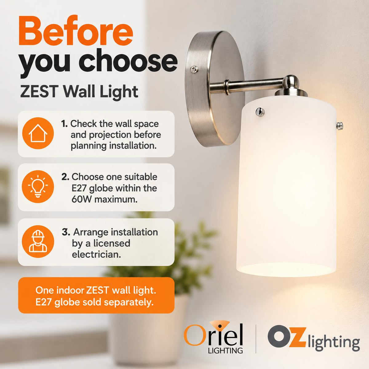 Oriel ZEST Wall Light - 1 Light Retro Glass Interior-Oriel Lighting-Ozlighting.com.au